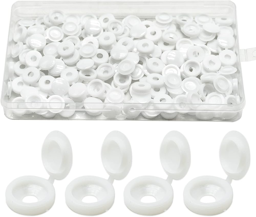 SZXMDKH 100 Pcs White Plastic Hinged Screw Caps 0.34 Inch Snap-On M4