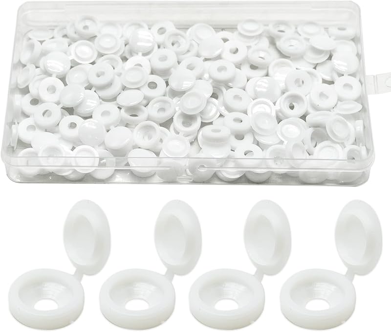 SZXMDKH 100 Pcs White Plastic Hinged Screw Caps 0.34 Inch Snap-On M4