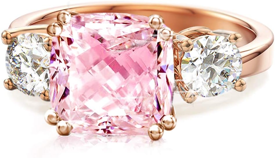 Samie Collection 3 Stone Cushion Cut CZ Engagement Rings for Women Inspired by Royal Wedding with Simulated Diamond & Gemstone, Wedding Ring Sets in 18K Yellow Gold, Rose Gold & White Gold Plating