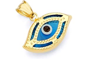 THE WORLD JEWELRY CENTER 14k REAL Yellow Gold Evil Eye Hamsa Heart Charm Pendant - 8 Different Design Available