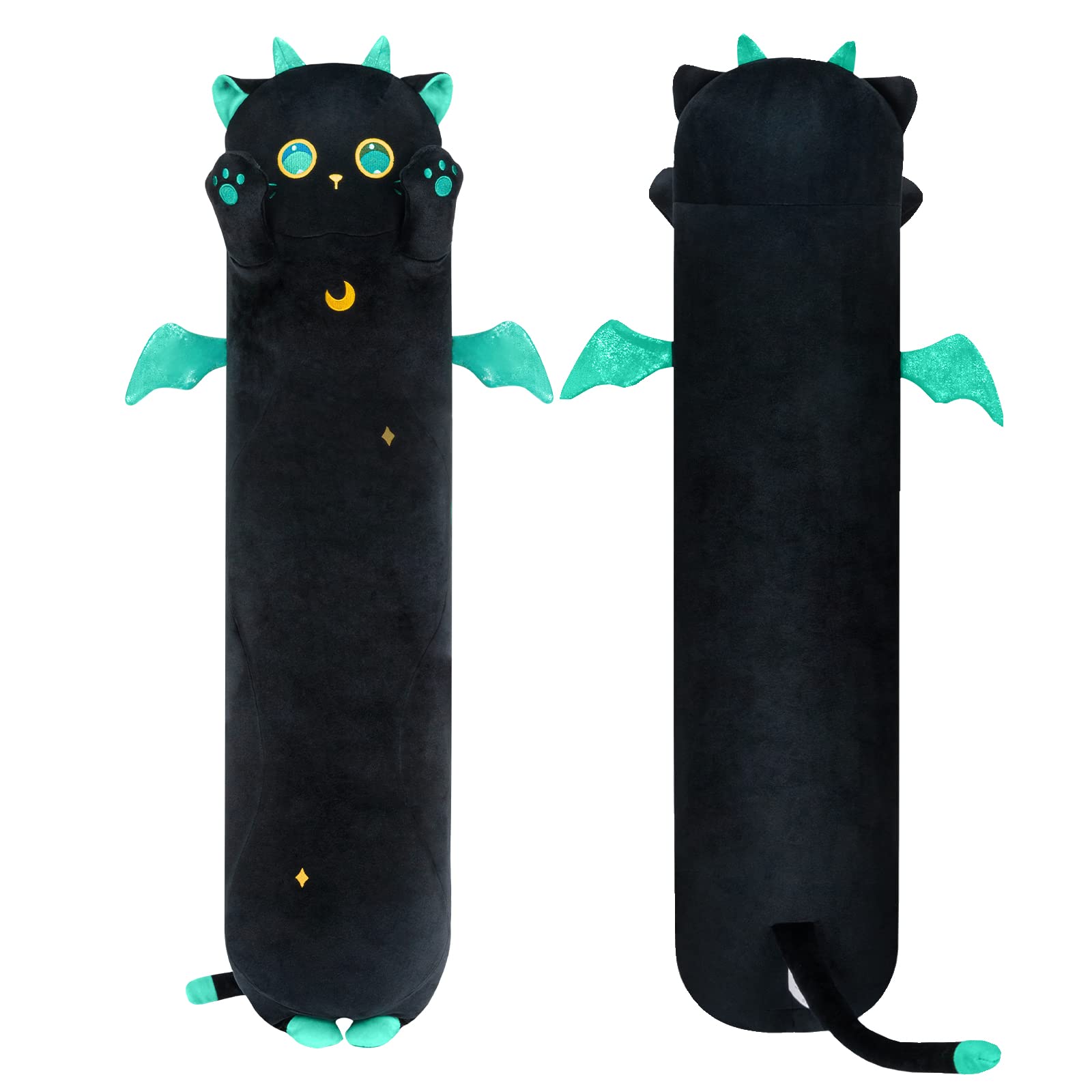 Mewaii 36in Long Cat Plush Pillows Stuffed Animals Squishy Pillows - Plushie Cute Big Green Eyes Sleeping Hugging Plush Pillow Soft Toys for Kids(Black)