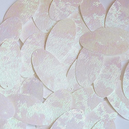 Sequin Oval 1.5 inch White Iris Rainbow Swirl Texture Couture Paillettes. Made in USA. Loose sequins for embroidery, bridal, applique, arts, crafts, and embellishment.