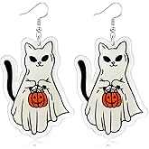 Skyfun Halloween Earrings Cute Funny Acrylic Ghost with Pink Witches Hat Drop Dangle Earrings for Women Festive Party Decorations Halloween Costume Outfits Jewelry Accessories