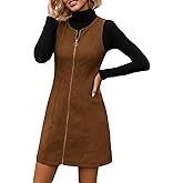 winkbay Women's Corduroy Overall Dress Fall Vintage Zipper Front Sleeveless Bodycon Mini Dresses