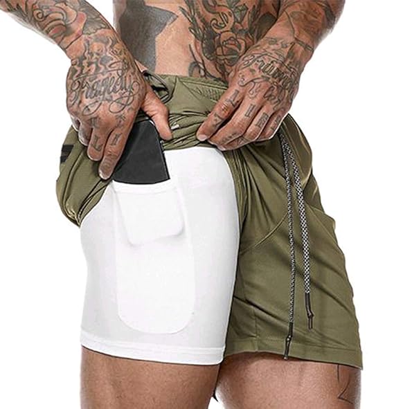 ASKSA Herren 2 in 1 Shorts Laufshorts Dual Kurze Sporthose Männer Fitness Laufhose Sport Hosen Trainingshose