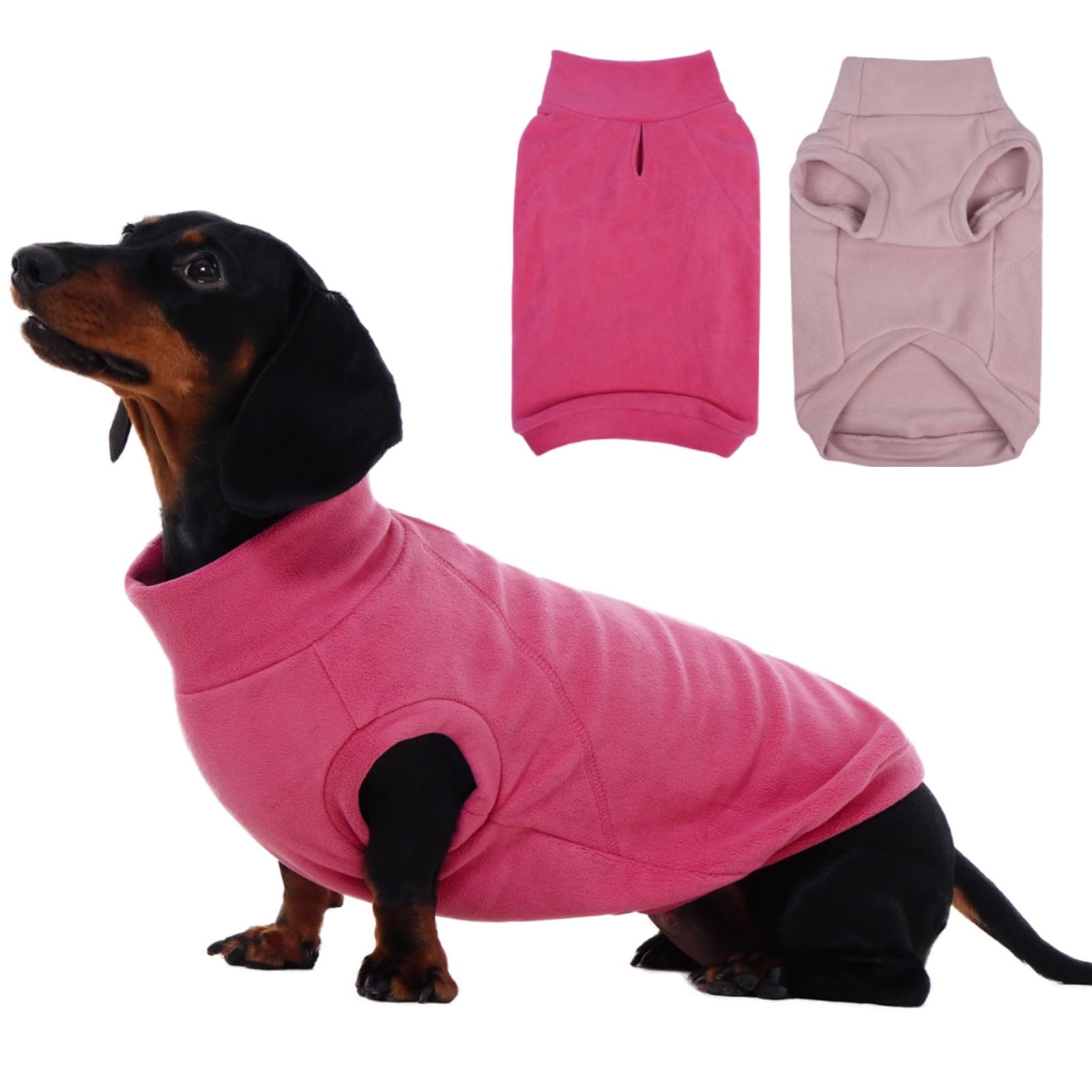 Photo 1 of ?IECOii 2 Pack Fleece Dog Sweater Pullover for Weiner, Cozy Stretchy Thermal Winter Clothes for Medium Breeds with Leash Hole, Soft Pet Hoodie for Indoor & Outdoor (Size L, Rose Red & Dusty Pink)