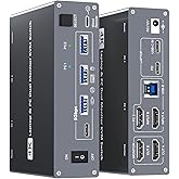 USB C &amp; Dual HDMI KVM Switch 2 Monitors Laptop &amp; Desktop Docking Station | 4K@60Hz Dual Monitor for 1 Laptop and 1 PC, PD 100W Charging, with Type-C 3.1 Gen 2 Cable &amp; Wired Remote