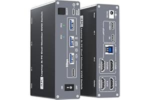 DXCHIP 4K USB Type-C Docking KVM Switch Laptop& Desktop 2 Monitors 2 Computers USB-C & Dual HDMI 4K@60Hz Dual Monitor KVM Switches for MAC & PC, PD 100W Charging, with Type-C 3.1 Gen 2 Cable & Wired Remote