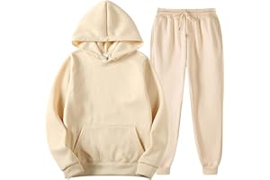 CCHZYSKO Tracksuit 2 Piece Autumn Winter Solid Casual Jogger Gym Sport Pocket Long Sleeve Sweatsuit Hoodies and Sweatpant Set