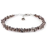 CRYSTALIS Natural Raw Black Herkimer Diamond Quartz Uncut Adjustable Bracelet, High Grade Gemstones, Chakra Healing Stones, Gift Giving Jewelry, 925 Sterling Silver Womens Bracelet 8 inch