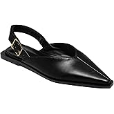 FJQNXGY Slingback Flats for Women Closed Pointed Toe Flat Shoes Low Heel Buckle Strap Mules Casual Comfortable Office Dressy Shoes