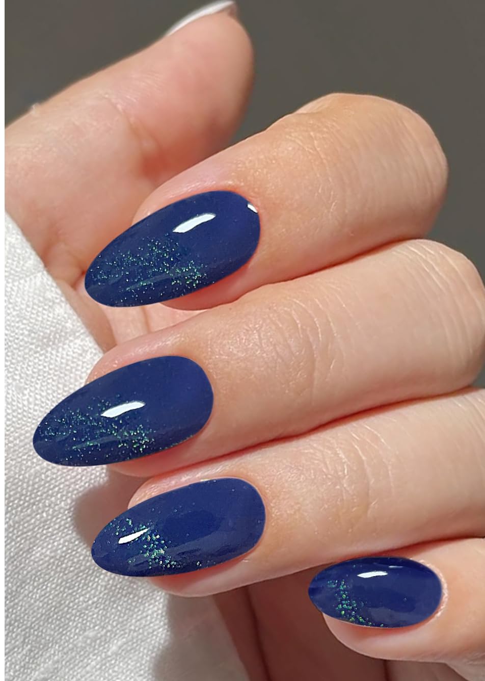 JMEOWIO Gel Nail Stickers Cat Eye Dark Blue Semi Cured Gel Nail Strips Wraps UV/LED Nails Art Design Decoration Accessories