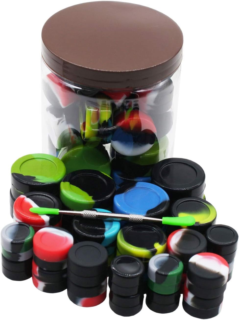 Vitakiwi 2ml 3ml 5ml 7ml Black Silicone Wax Concentrate Containers Oil Jars with Carving Tool (32PCS)