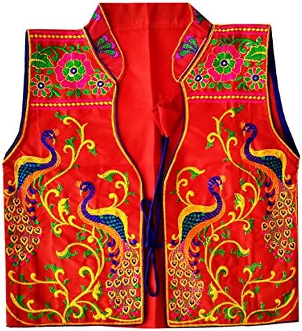 PULAA Red Boho Hippie Dance Costume - Afghani Vest - Banjara Waistcoat - Gujarati koti