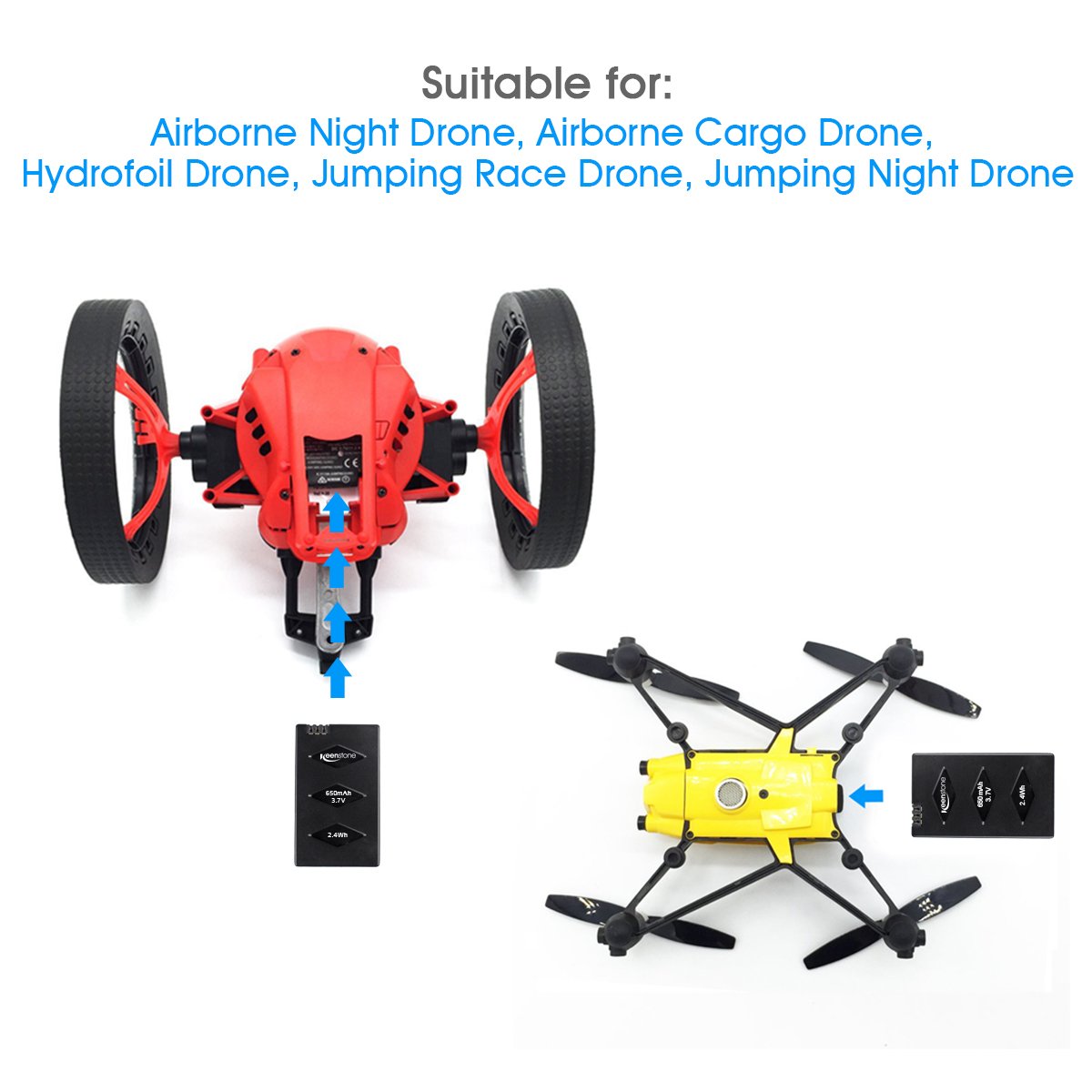 Parrot Minidrone Battery, Keenstone 3PCS 3.7V 650mAh Li-po Battery w/3-Port Charger for Jumping Sumo Swing Mambo Rolling Spider Air Night Airborne Cargo Jumping Race Night Hydrofoil Drone