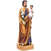 QIANLING Saint Joseph with Child Resin Religious Statue,8 Inch Catholic Saint Joseph Figurines, Colored Hand Painted Religious Gifts, Suitable for Religious Decor, Collection, and Home Use