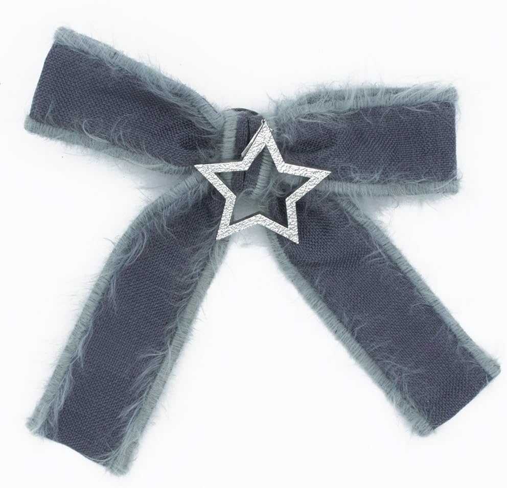 Ribbon Brooch, Web Grosgain, Bow Pin, Neck Tie, Gift Box, Designer Jewellery, Gray, Star Charm, Charm Jewelry, Silver Plated, Female Bow