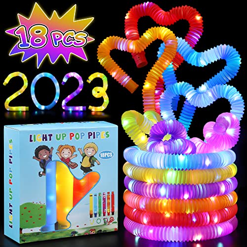 18 Pack Party Favors Sensory Toys for Kid Glow Sticks LED Light Up Pop