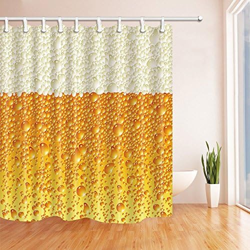 GoHEBE Layered Serried Bubbles Bath Curtain Polyester Fabric Waterproof Shower Curtain 71X71 in Shower Curtains Hooks Included Gold White
