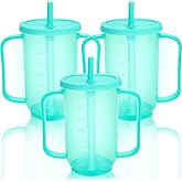 Ysglory 3 Pcs Spill Proof Cups for Adults 12 Oz Plastic Elderly Sippy Cup with 2 Handles Straw and Lid Dysphagia Drinking Cups for Home Hospital Disabled Patients