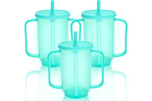 Ysglory 3 Pcs Spill Proof Cups for Adults 12 Oz Plastic Elderly Sippy Cup with 2 Handles Straw and Lid Dysphagia Drinking Cups for Home Hospital Disabled Patients