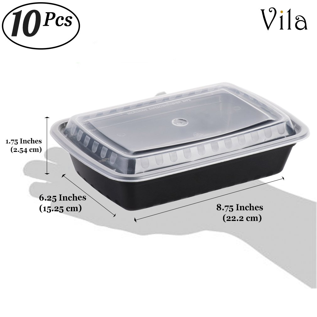 10 Microwavable Heavyweight Meal Prep Container (28 oz) with Lid – Reusable Food Storage Box - Recyclable Takeaway Delivery Vessel - Freezer, Dishwasher Safe - BPA-Free, Leak-Proof Airtight Clear Lid