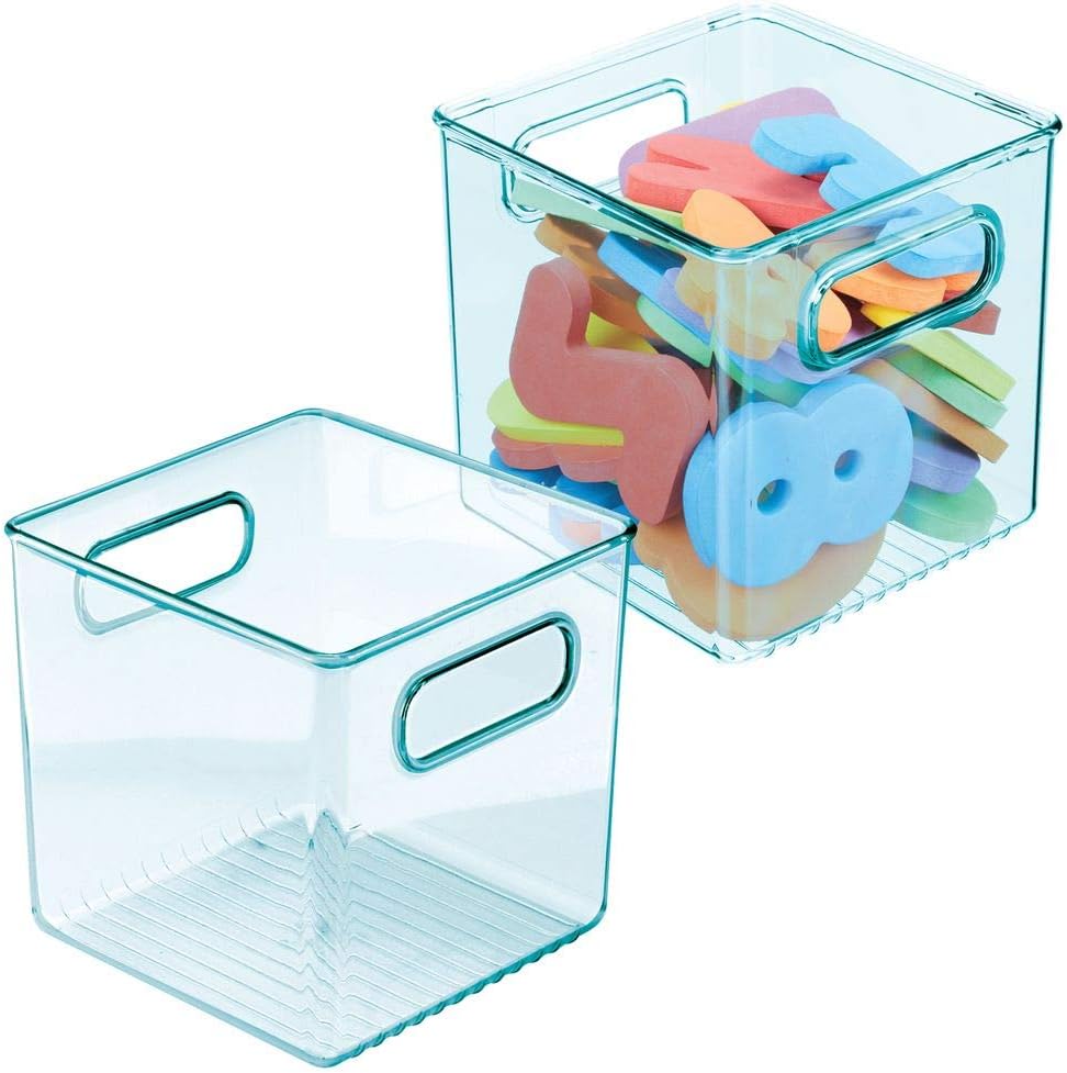 mDesign Set of 2 Nursery Storage Box with Handles — Deep Plastic Baby