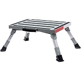 Homeon Wheels RV Step Stool, Adjustable Height Folding Iron Platform with Non-Slip Rubber Feet, Anti-Slip Stripe and Handle, 