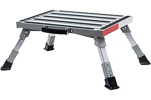Homeon Wheels RV Step Stool, Adjustable Height Folding Iron Platform with Non-Slip Rubber Feet, Anti-Slip Stripe and Handle, Supports Up to 1000 lbs, 16.5" x 12.2", for Trailer, Truck, Outdoor Use