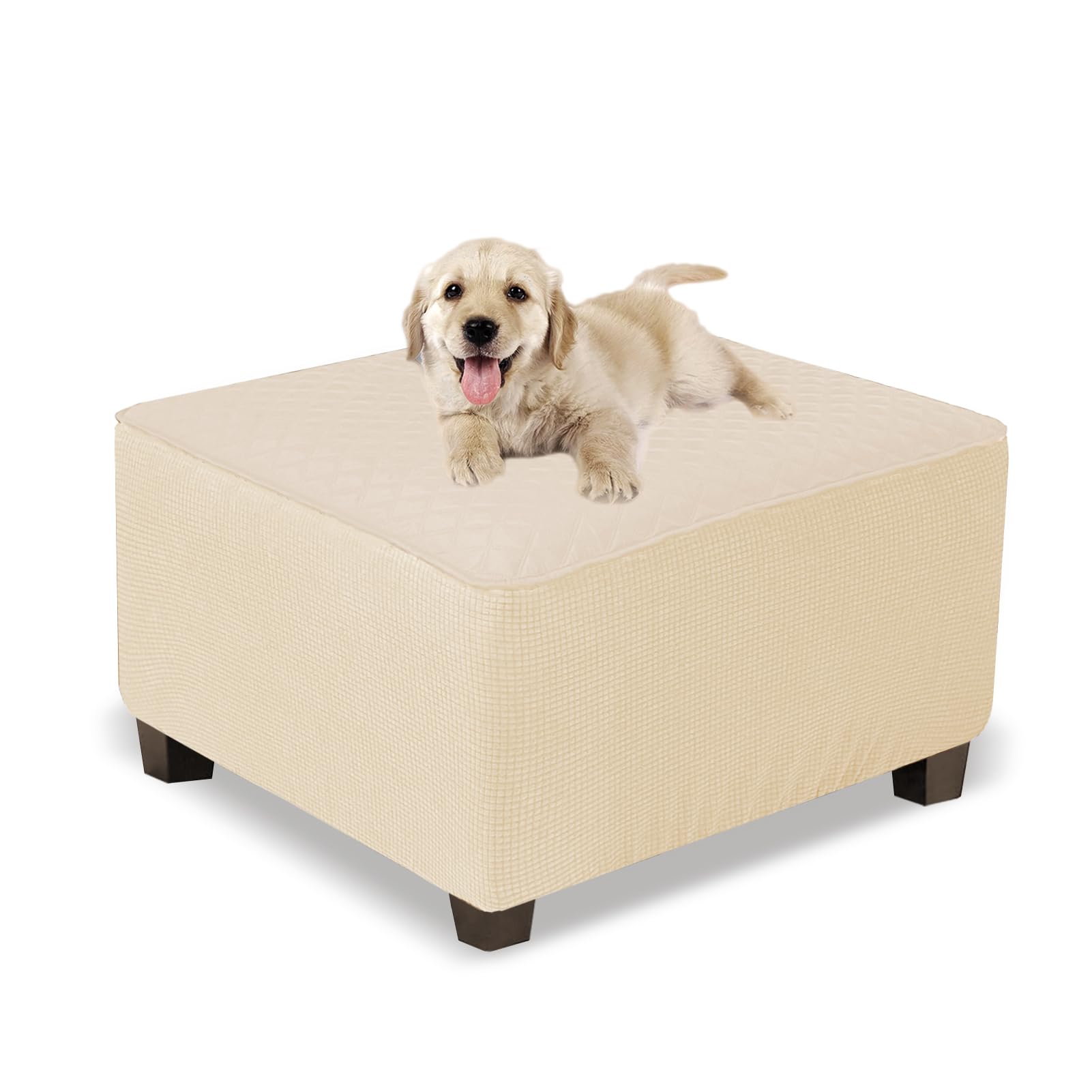 Photo 1 of NeColorLife Square Ottoman Cover Waterproof Ottoman Slipcover Thick Storage Footrest Stool Covers Furniture Protector for Pets(Medium Size,Khaki)