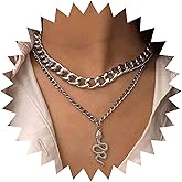 Andelaisi Punk Chunky Link Chain Choker Necklace Layered Snake Necklace Necklace Gold Curb Thick Chain Necklace Gothic Thick Cuban Chain Necklace Vintage Snake Necklace Jewelry for Women