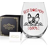 Perfectinsoy Dog Mom Ever Wine Glass with Gift Box, Cute French Bulldog Themed Wine Glass for Dog Lovers, Bulldog Lover Gifts for Women Men Friends Grandma Wife Sister Aunt Bulldog Parents