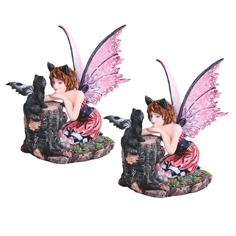 Photo 1 of **MISSING ONE**ICE ARMOR 2-PC Gift Set 6" H Pink Fairy with Black Cat Figurine Statue Ornament Home Room Office Decor Ideas for Housewarming, Holidays and Birthdays