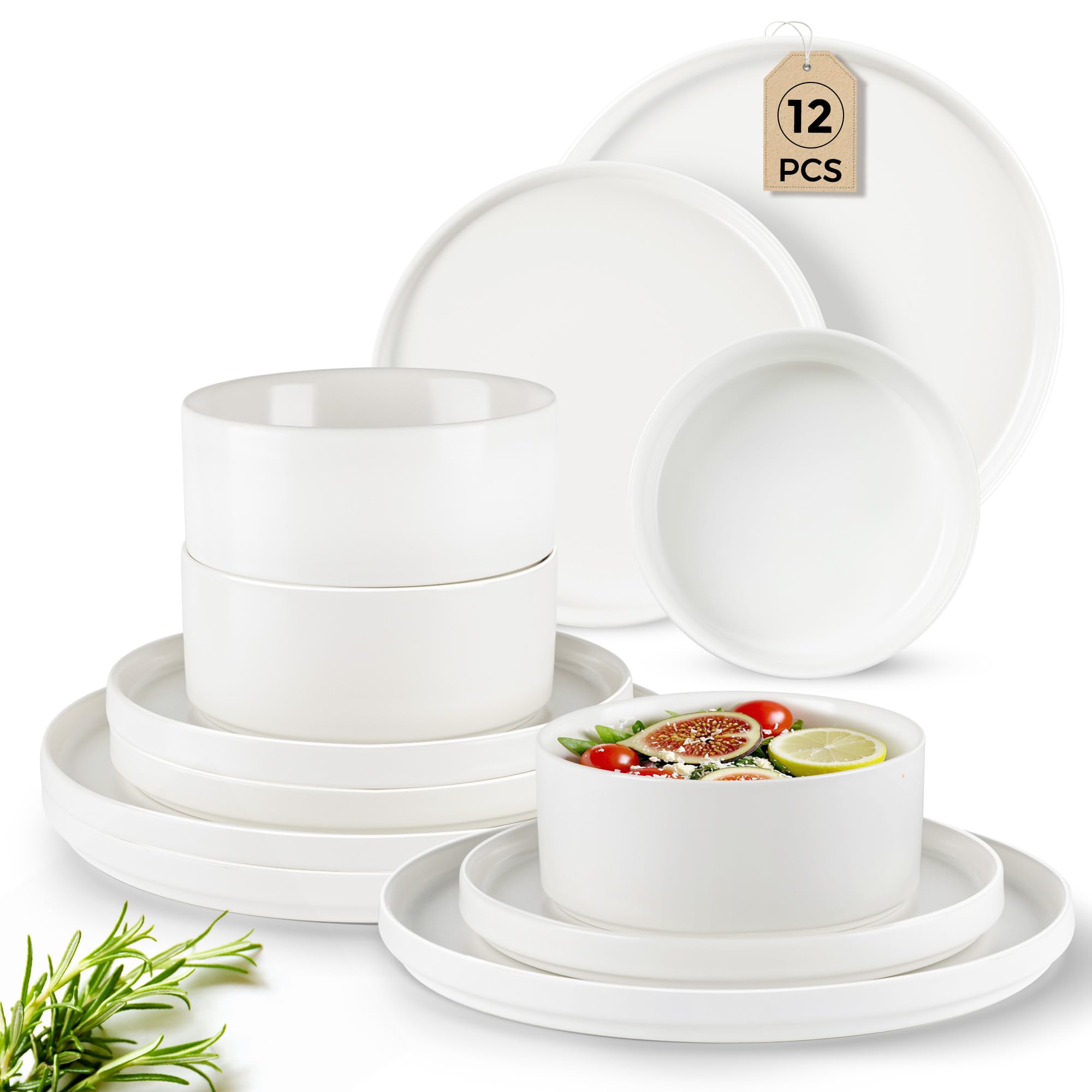 Photo 1 of **PARTIAL SET**
GBHOME Ceramic Dinnerware Sets of 4,Stoneware Plates and Bowls Sets,Chip and Crack Resistant | Dishwasher & Microwave Safe Dishes Set,Scratch Resistant- Service for 4 (12pc)-Matte White