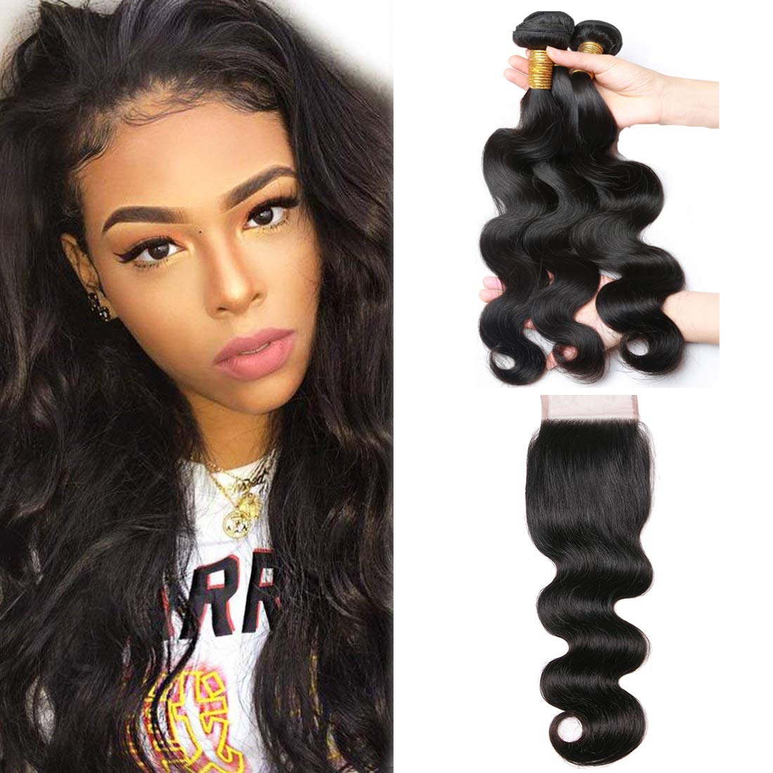 Amazon Com Alimice Brazilian Body Wave Bundles With 4x4 Lace