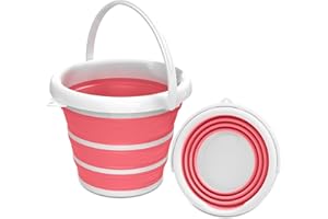 GOLDFOX Collapsible Bucket-10L (2.6 Gallon) Bucket for Cleaning with Handle-Folding Foldable Portable Plastic Water Supplies,Collapsible Bucket for Car Wash Camping Garden-Pink