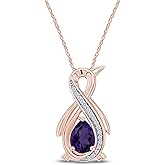 Infinity Penguin Pendant Necklace for Women, 14K Gold Over Sterling Silver with Pear & Round Cut Simulated Birthstone & White Diamond Accents, Dainty Animal Jewelry Gift with 18" Chain
