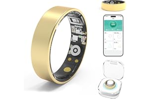MUMUCREAM Smart Rings for Women Men,Fitness Tracker Ring,Heart Rate,Blood Oxygen,Blood Pressure,Step Tracker,Sleep Ring,No Subscription Fee,IP68 Waterproof Smart Wearables for iPhone&Android(Gold 7)