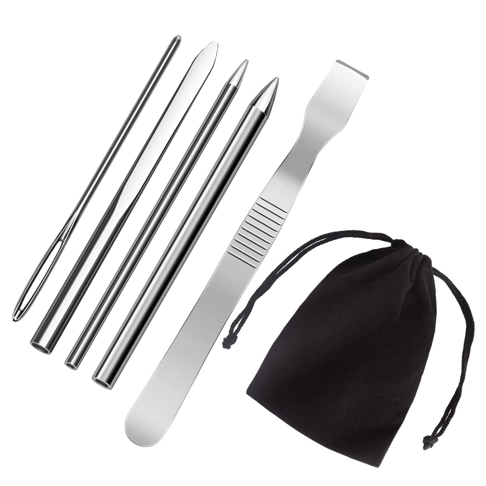 Stainless Steel Paracord Needle Set, Paracord Lacing Needles, Sewing Kit with Smoothing Tool for Laces Paracord Lacing Needle for DIY Leather or Paracord Working Silver, Pack of 5