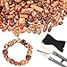 TecUnite 500 Pieces Printed Wooden Beads Various Shapes Loose Spacer Beads with Scissors and Beading Cord for Jewelry Making DIY Craft Accessories