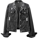 Kedera Womens Denim Jackets Distressed Ripped Long Sleeve Jean Jacket Coats