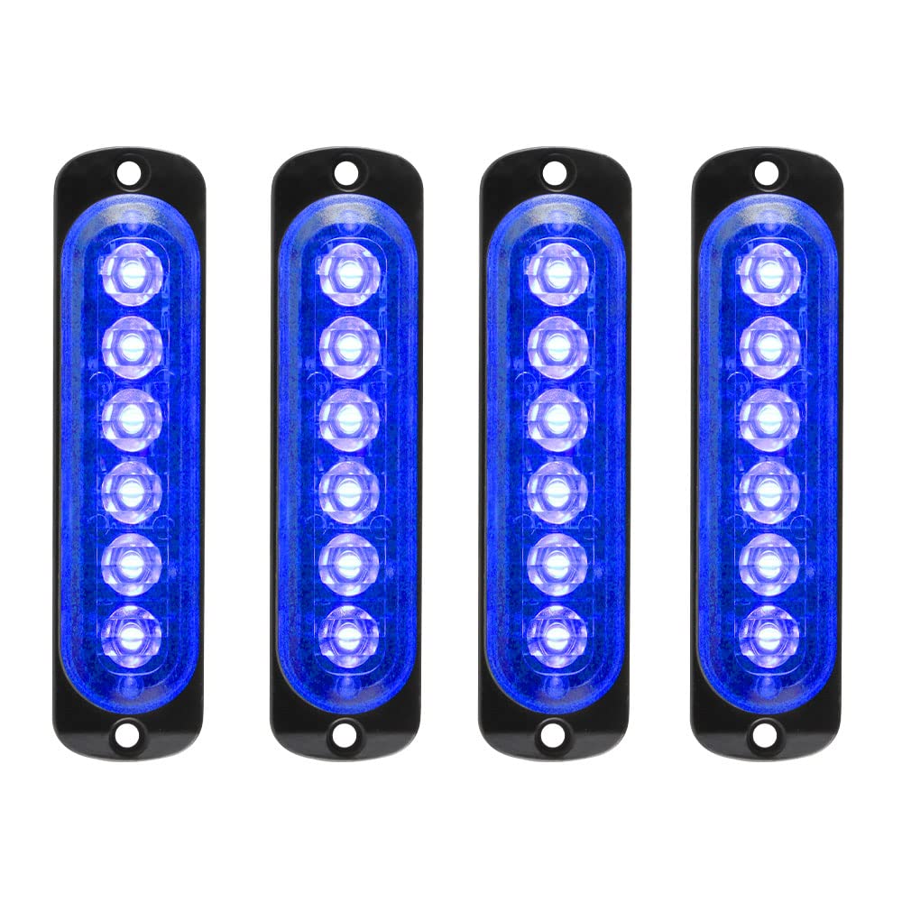 yifengshun 4PCS 6LED Blue Emergency Warning Strobe Lights, Universal Caution Hazard Strobe Light Bar,Surface Mount Recovery Breakdown Beacon Light for 12V - 24V Car Truck Vehicle Trailer