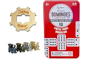 Regal Games Mexican Train Double 12 Dominoes Set for Adults & Kids - Domino Game with 91 Tiles Colored Dots & 4 Metal Trains - 2-8 Player Games & Ideal for Family Fun Game Night and Travel (Ages 8+)