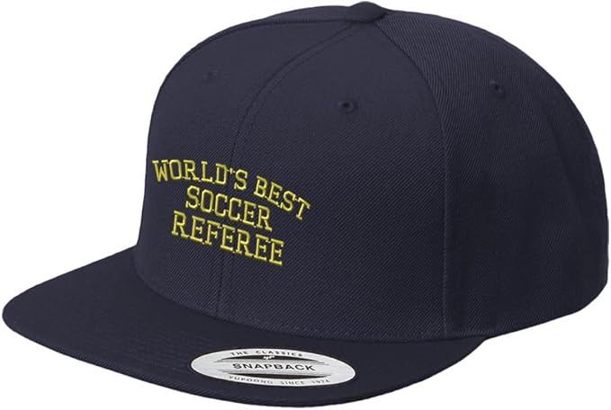 Worlds Best Soccer Referee Embroidered Flat Visor Snapback Hat Navy