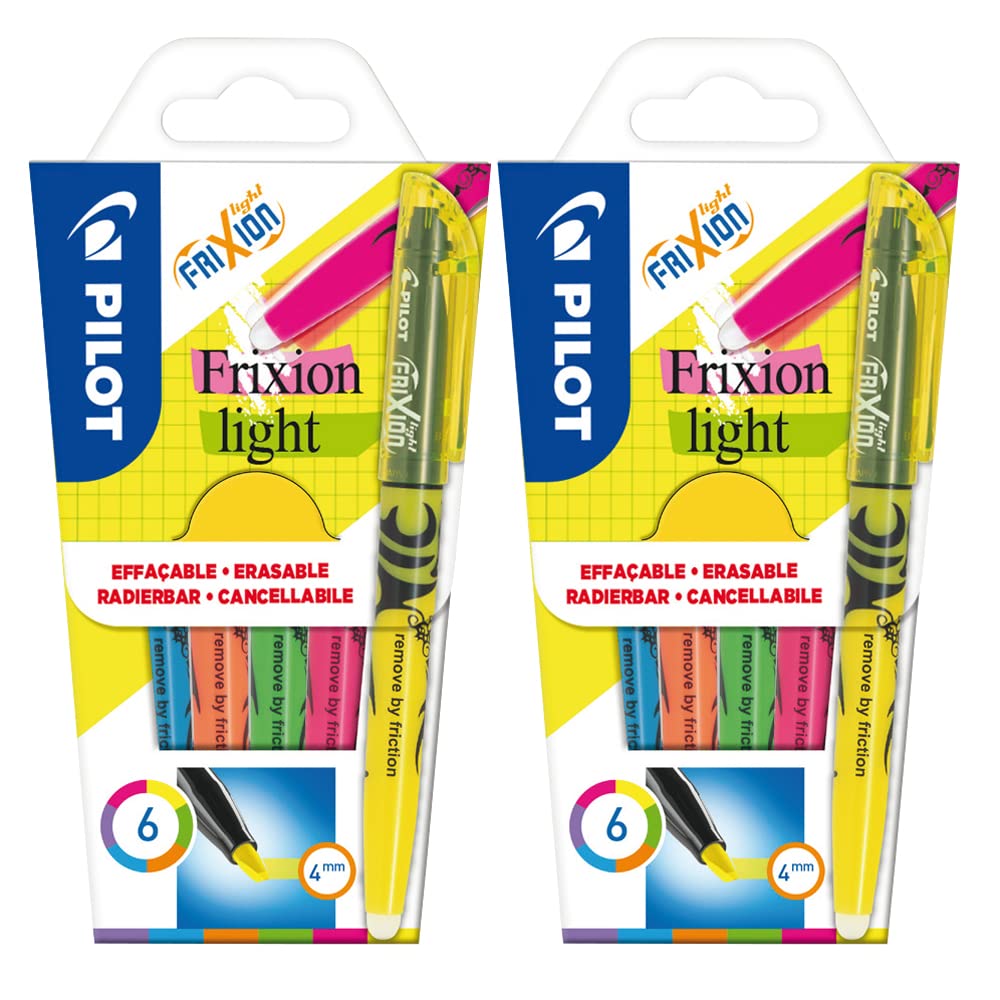 Pilot FriXion Light 4136S6 Highlighters, Pack of 12, Pink/Yellow/Green/Blue/Purple/Orange