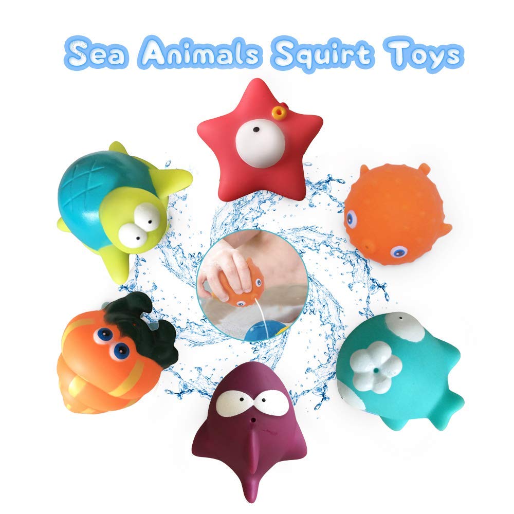 Lydaz Baby Bath Toys, Whale Waterfall with Organizer - Sea Animal Floating Squirt Toys (6 Pack) - Bathtub Toys for Toddlers Kids 1 2 3 Year Old