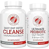 Silver Fern Gut Rehab Kit - 30 Day Supply - Cleanse Daily (1 Bottle = 120 Capsules) & Ultimate Probiotic (1 Bottle = 60 Capsules) - Immunoglobulins & Spore Forming Probiotics