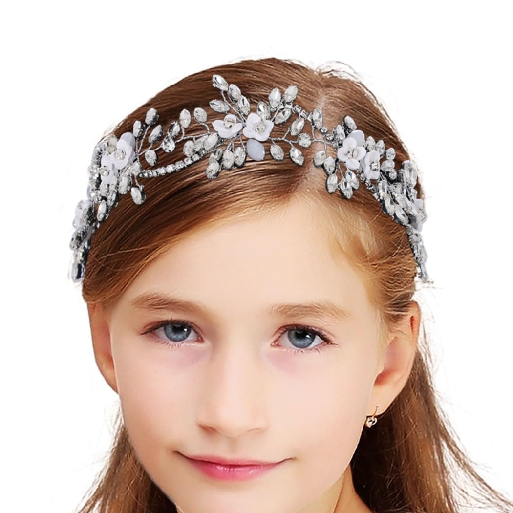 IYOU Shiny Crystal Princess Headpiece Rhinestone Bridal Hair Piece Prom Wedding Hair Dress Accessories for Flower Girls and Bridesmaid