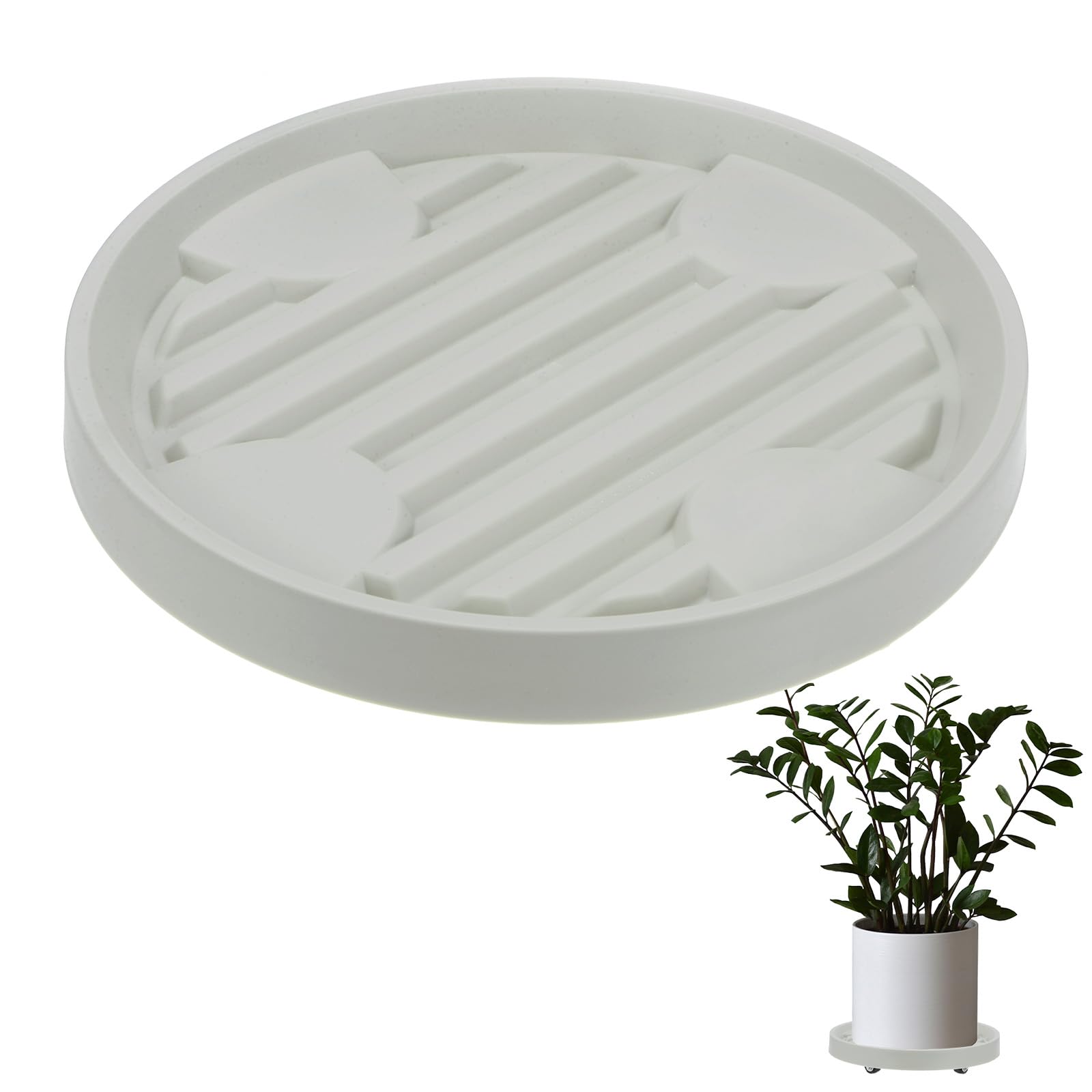 M METERXITY Plant Stand with Wheels, 25cm Round Plant Dolly with Hidden Rolling Casters for Indoor/Outdoor Flower Pot/Garden Planter, 360° Plant Pallet Trolley [110lbs, Beige]