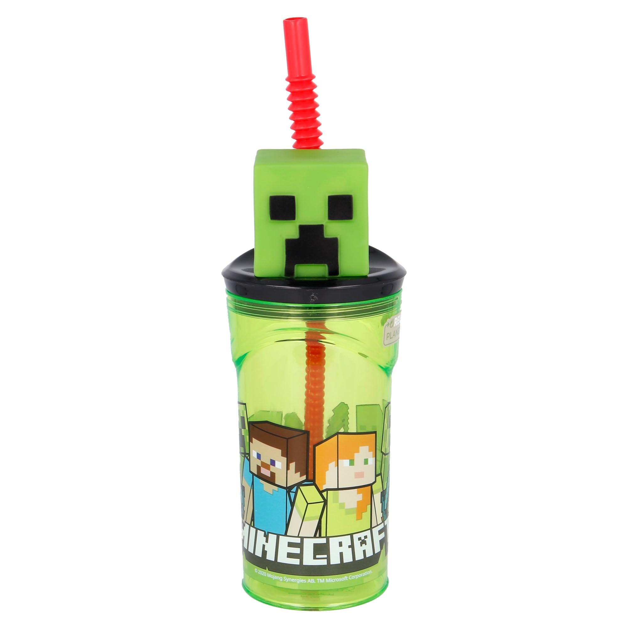 Minecraft 3D Figurine Tumbler for Kids, Childrens Drinking Cup with Reusable Straw, BPA Free Plastic Tumbler Great for Picnics, School, Camping, or Just Everyday Use, 360 ml